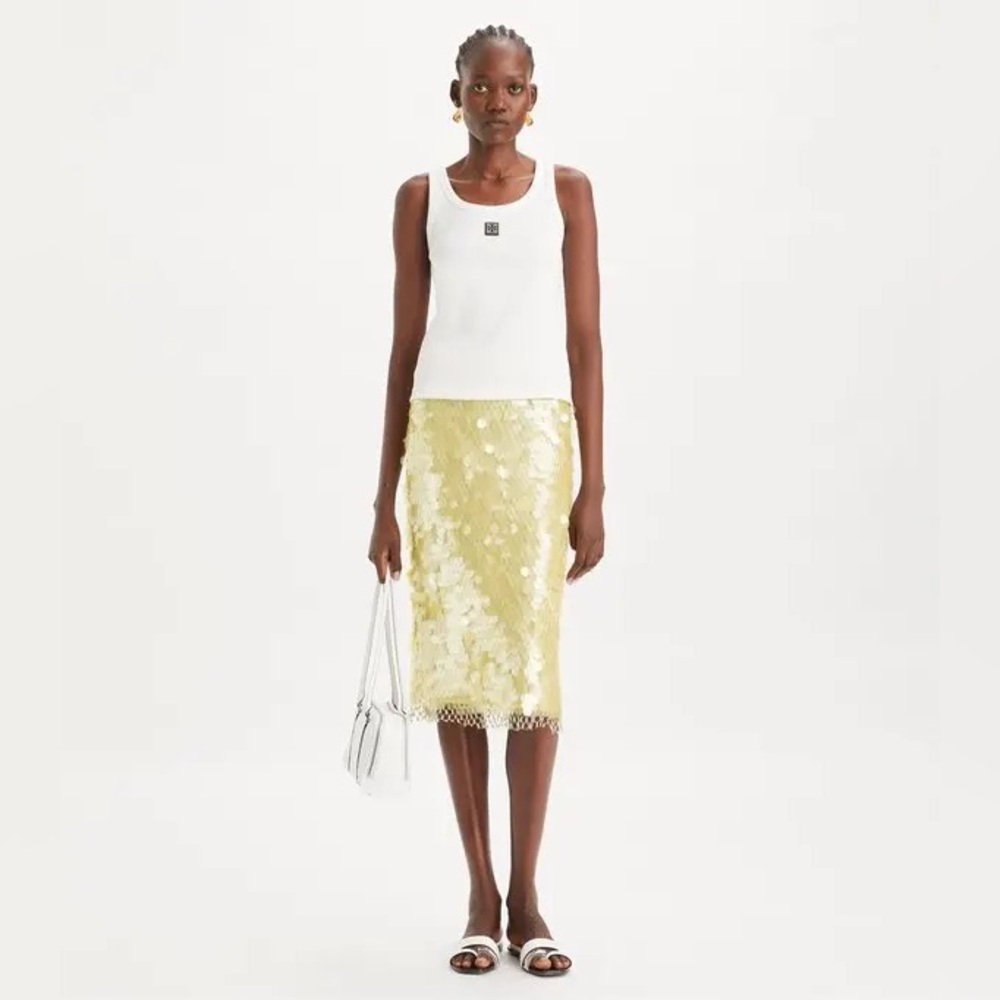 Tory Burch Sequined Skirt - Soft Lumen Yellow - size 0/ waist 26” - Picture 2 of 9
